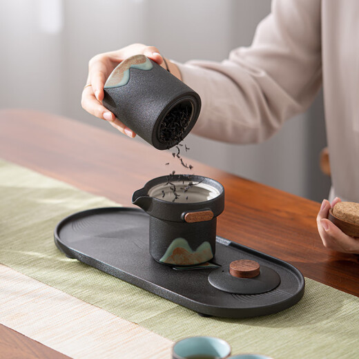 SUSHICERAMICS hand-painted glaze colorful Qianli Jiangshan four-color cup breeze pot set Zen black cultural and creative souvenir set