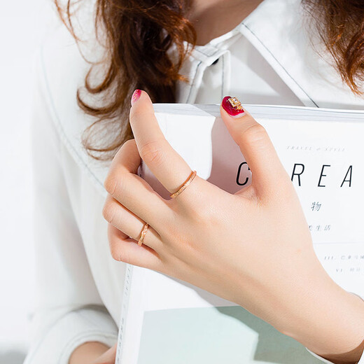 Fat Donglai's same style 18k gold ring pair ring light luxury 18K gold women's ring frosted rose narrow version size 6 (12-13 Hong Kong size)