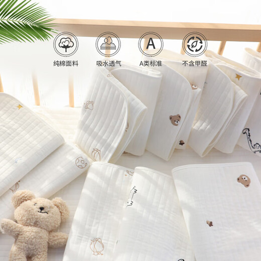 Betis Couvre-couche pour bébé imperméable et lavable Drap de gaze de coton épaissi à 8 couches grande taille pour matelas menstruel Nut Bear Head 100x150cm