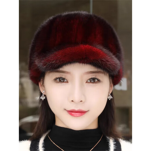 Jingya ladies mink hat mink fur hat young style fur hat winter warmth thickened peaked cap knight hat ear protection hat black small brim S (54-56) adjustable scarf