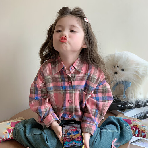 LVVCUU girls plaid shirt spring and autumn 2026 new children's long-sleeved western style shirt baby girl fashionable spring cardigan LC5116 120 cm