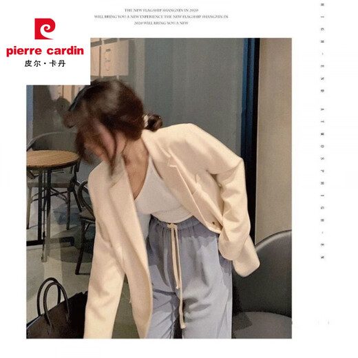 Pierre Cardin blazer women's 2026 spring and autumn new Korean style loose and versatile student mid-length top casual small suit for women apricot XL 131-145Jin Jin equals 0.5 kg