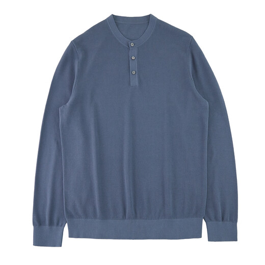 Sanheer Elegant Gentleman, hoch genähte langlange Baumwollperlenboden Textur, Frühling Vielseitiger Herren-Henry-Kragen-Pullover DAZ694 Gray-Blue L /50