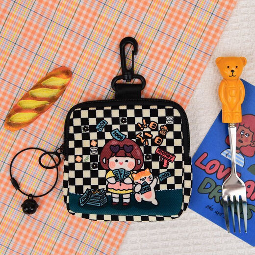 Qindu Fashion Canvas Coin Wallet Netter Crossbody Multifunktional Mini Storage Bag Wallet Bag Schlüsselbeutel Anhänger Rifu eines Tages (mit Handgürtel + Crossbody-Gürtel)