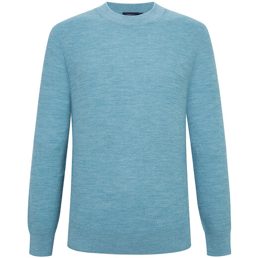 Dongbolini Autumn and Winter New Men's Round Neck Wool Sweater Solid Color Basic Warm Sweater Trendy Creek Blue One Size 46