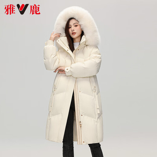 雅鹿设计师款官方大牌羽绒服女冬季2026新款长款高端狐狸毛领外套 白色 S 【建议80-110斤】