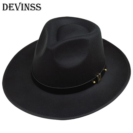 Danwens top hat men's Shanghai beach hat Xu Wenqiang's same style British top hat groom's official hat classic wool felt hat black M (56-58cm)