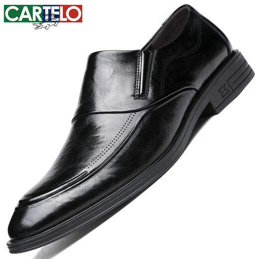 CARTELO British business men's leather shoes breathable cowhide men's shoes casual leather shoes men's slip-on loafers 9832 black 42