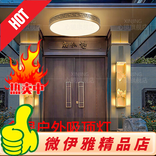 全铜户外吸顶灯别墅大门口灯中式阳台玄关过道防蚊虫进门入户灯 X3891-500/方形