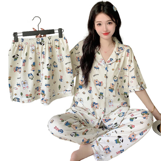睡衣女三件套春夏季萌萌卡通小动物套装可外穿休闲可爱家居服 套KK14107 XL【建议120-135斤】