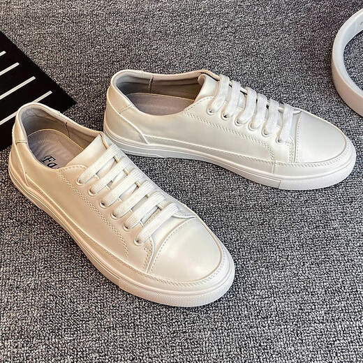 Abay Vielseitiger Anzug weiße Schuhe Herrenschuhe Stoffschuhe Herren lässige Brettschuhe Lederschuhe weiß - Lederoberfläche - 9922 37 [Lederschuhgröße]