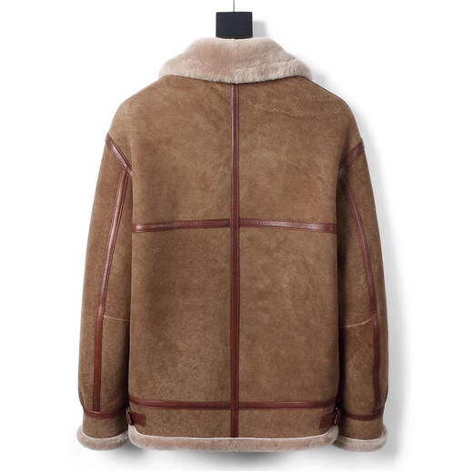
Hengyuanxiang original ecological fur integrated men's original leather original fur jacket lapel leather jacket thickened warm fur jacket Champagne color 5XL