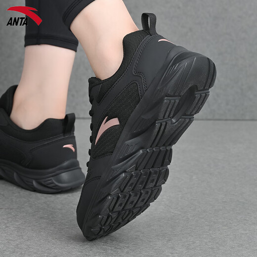 ANTA Women's Shoes Sports Shoes Women's Autumn and Winter New Mesh Breathable Running Shoes Soft Sole Leather Waterproof Casual Shoes Black Women's Shoes (Store Manager Recommends Soft Sole Women's Shoes for Autumn and Winter) Black 38 (7)
