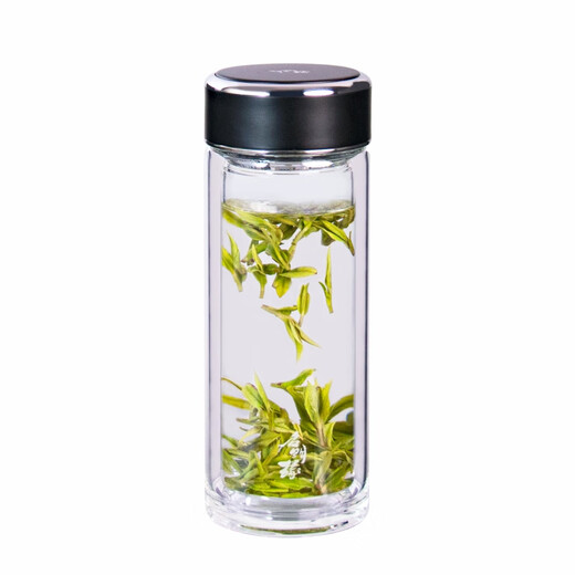 Qimingyuan Glass Cup Business Herren Frauen große Kapazität Doppelschicht Anti-Scenen- und Hochtemperatur tragbare Tee-Wasserversiegelungs-Tasse Einfacher Stil QMY-6231 Matt Black 280ml 1