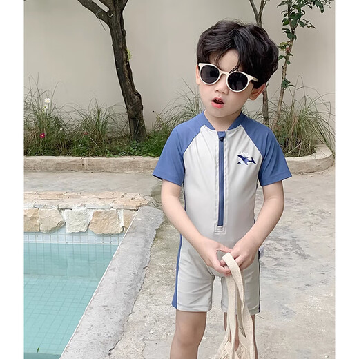 Ono Seven Days Children's Swimsuit One-piece Boys Summer Cute Shark Sunscreen Quick-Drying Seaside Vacation Beach Swimsuit with Swimming Cap L Size Recommended Height 90-100CM