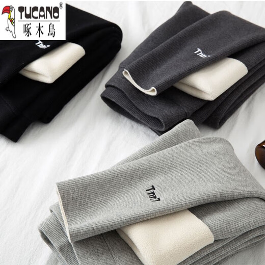 Woodpecker (TUCANO) plus velvet and thickened sherpa high-waisted leggings for women to wear outside autumn and winter new threaded cotton pants inner wear warm pants for women dark gray embroidered thread extra thick sherpa 3 small size 80-115Jin Jin is equal to 0.5 kg