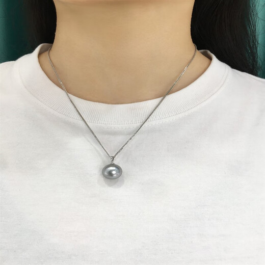 Yulong platinum gray melon seed buckle pendant single Tahitian seawater pearl necklace basic clavicle chain 12mm 10mm