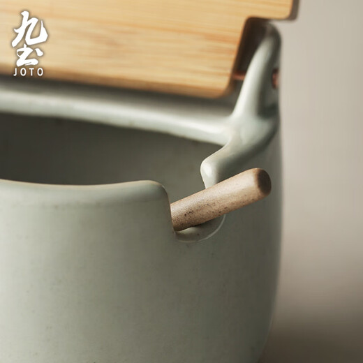 Jiutu retro seasoning jar, salt jar, kitchen household ceramic salt, MSG seasoning box with lid, spoon, seasoning jar, high-looking, rough ceramic model (comes with ceramic spoon, sticker)