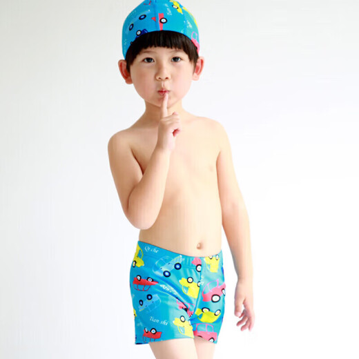 Yifu Children's Fashion Cartoon Swimsuit Boys Boxer Swimming Briefs Medium and Large Boys Baby Split Swimsuit Swimming Cap Set