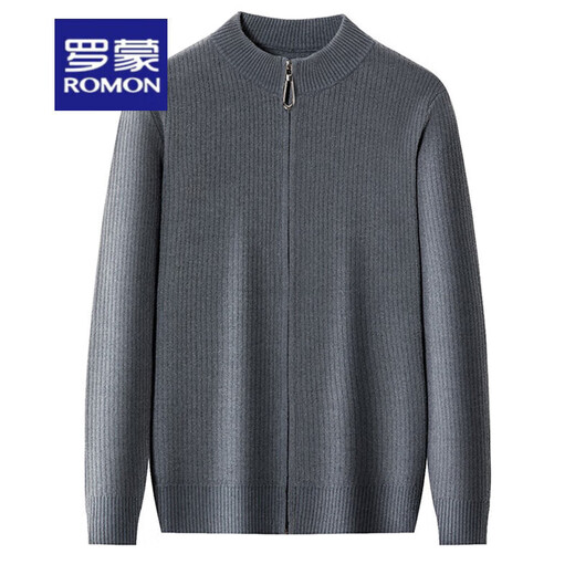 Romon Wool Cardigan Men's Zipper Cardigan Spring and Automn Mound's Trithed Pull debout Cold Top 1616 Gray Taille 175