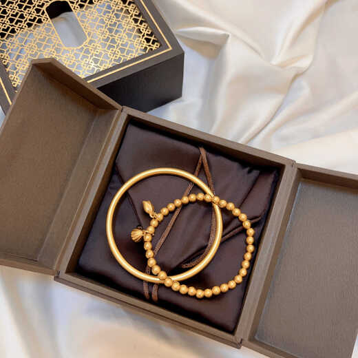 Zhongchi ancient gold inheritance bracelet, two generations of joy, lotus pod bracelet, simulated engagement and wedding, fake three gold hardware stage props, No. 54 bracelet + bracelet two-piece set (simple decoration)