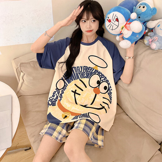 Jinzhi summer large-size pajamas women pure cotton short-sleeved shorts cartoon plus fat plus size fat mm200Jin [Jin equals 0.5 kg] Home clothing set WB short-sleeved cartoon 1343 3XL (180-200Jin [Jin equals 0.5 kg])