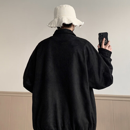 Dingfengbaoluo jacket men's autumn and winter casual loose trendy suede top American baseball uniform YM9921 black XL