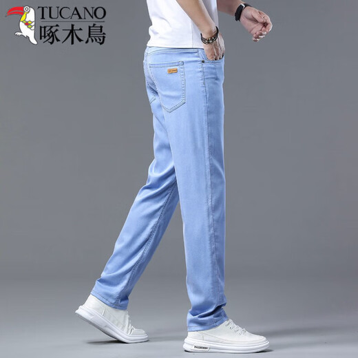 啄木鸟（TUCANO）2025夏季薄款牛仔裤男士莱赛尔天丝宽松直筒裤子男浅蓝春夏休闲裤 9903浅蓝-单件【高品质】 32 二尺五