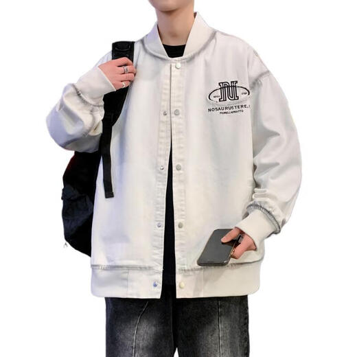 
GTYUWVG2025 American high street tie-dye handsome baseball uniform men's denim jacket Spring new couple trendy jacket 695 beige 4XL 180-200Jin [Jin equals 0.5 kg] can be worn