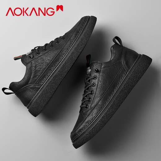 Aokang shoes men's 2025 new winter business casual genuine leather shoes men's comfortable British style thick sole sneakers men's shoes black 40
