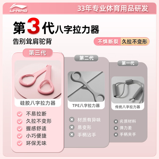 Li Ning (LI-NING) elastic band stretch belt 8-figure tensioner Pilates tension rope 8-figure arm strength open back and shoulder women's fitness equipment