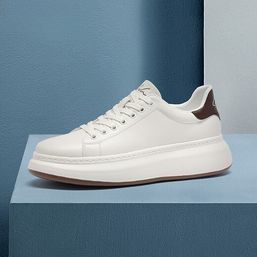 SaTCHI men's shoes new white shoes casual leather shoes thick sole height-enhancing versatile shoes lightweight and comfortable casual shoes men's white (1DTWB00300) 40 (one size larger than sports shoes)