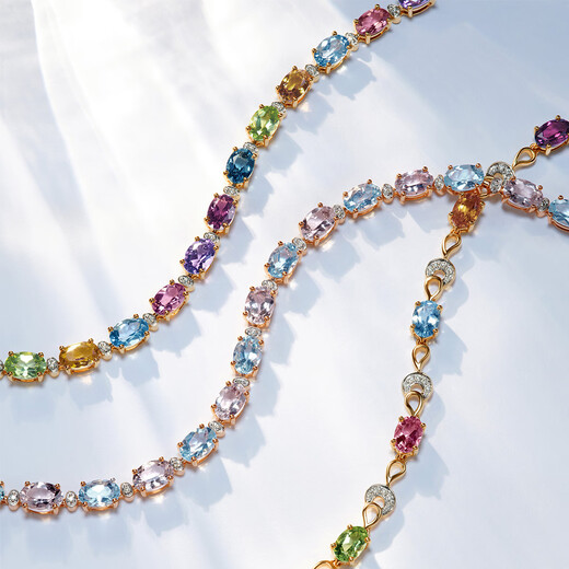 Chow Tai Fook ENZO Rainbow Series 18K Gold Rainbow Pledge Colorful Gemstone Diamond Bracelet Women EZV8785 Birthday Gift 15cm