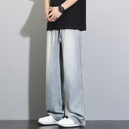 Dingfengbaoluo (Dingfengbaoluo) Tiansi Thin Jeans Men's Retro Loose Straight Down Wide Legs Casual Pants 8022 Nostalgic Blue XL
