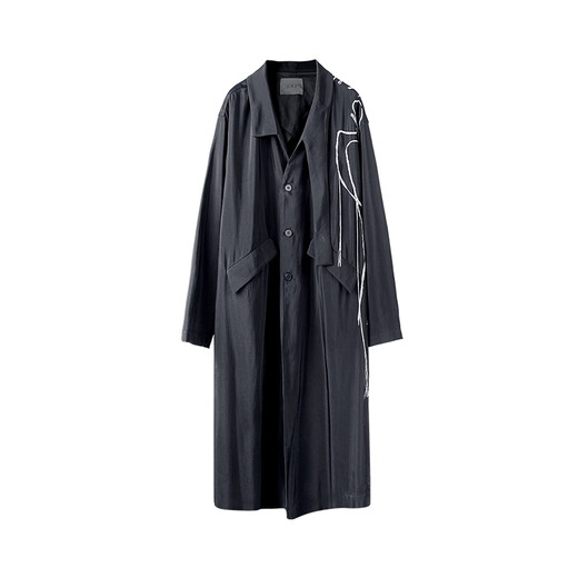 Illusionist 2025 spring new original design embroidered long windbreaker loose silhouette drape men's jacket black M