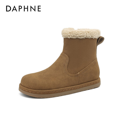 达芙妮（DAPHNE）雪地靴女冬季2024新款面包鞋厚底百搭靴子女加绒加厚棉鞋 驼色 跟高2.5cm 35 标准尺码