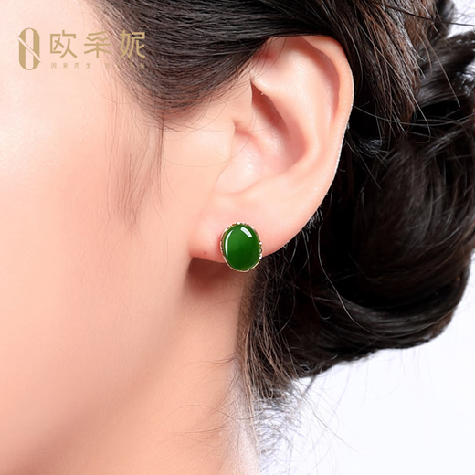 OUCERNY natural jasper earrings 18K gold inlaid jade earrings and field jade jasper earrings jade spinach green gift small style