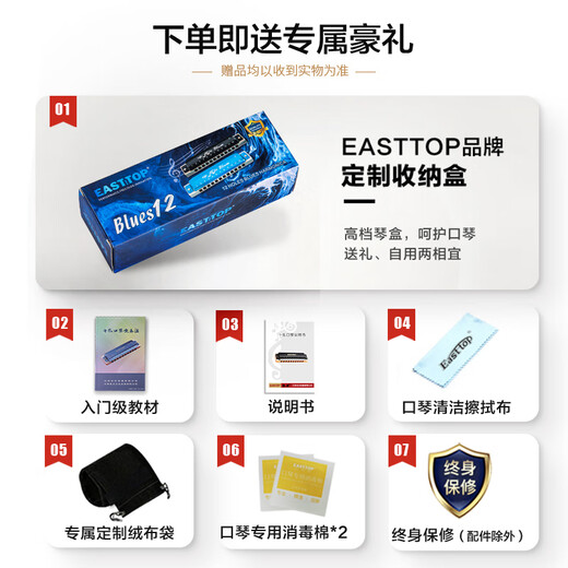 East Top Easttop Blues 12 trous Fala Blues Harmonica Gray F1201