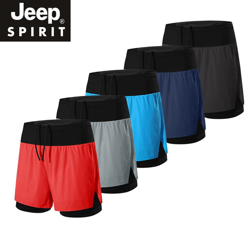JEEP SPIRIT running shorts men's three-quarter pants with waist bag can hold mobile phones marathon sports casual pants back waist zipper pocket navy blue back pocket waterproof L recommended 135-150Jin Jin equals 0.5 kg