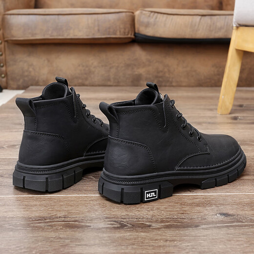 Shidmta Frühlings- und Herbst-Trend-Vielseitige Männerschuhe High Top Martin Boots Herren bequemer Kleidung-resistente Freizeitschuhe Männer dicker Sohle nicht rutschfeste Schuhe Männer 9923 Schwarz (plus Fleece) 43
