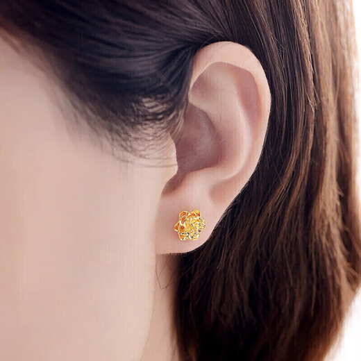 Saphire gold earrings for women, pure gold 999.9 blooming flower earrings, about 2.95 grams