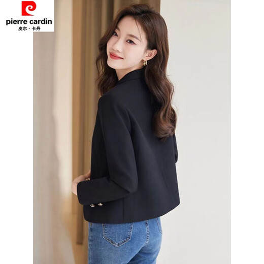 Pierre Cardin Small Brown Suit Jacket Women's 2026 Autumn New Sexy Street Temperament Short Small Suit Black M Recommended 95-105 Jin Jin equals 0.5 kg