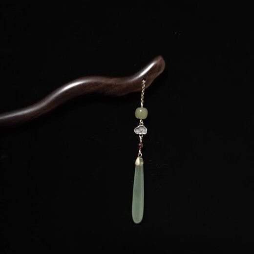 Pei Nanwei wooden hairpin for women, new Chinese style ancient style hairpin, hairpin, hairpin on the back of the head, imitation pearl pendant, step rocking hairpin, 1 green lotus water drop hairpin