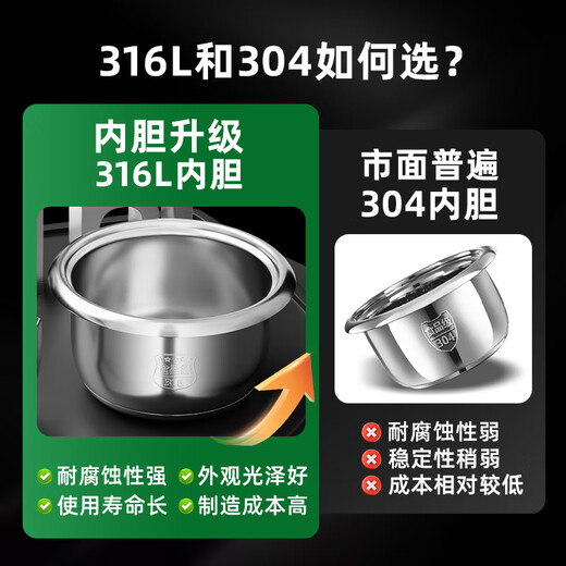 Hemisphere (PESKOE) 316 stainless steel 0-coated rice cooker for household old-fashioned cooking for 3-4-5-8 people 304 stainless steel liner uncoated rice cooker 5-6 liters large capacity intelligent multi-function electronic model 6L 316 stainless steel liner porridge and rice switch
