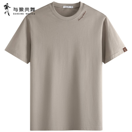 Dancing with Wolves [7A Antibacterial] Round neck short-sleeved T-shirt for men 2025 summer new solid color casual blew-ice youth top 6099 Khaki 701 S (165)