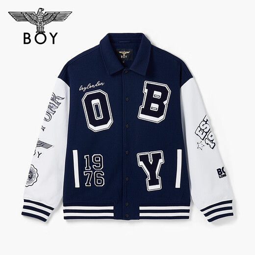Junge London [Baseball Boy] Herbst Herumn Männer und Frauen gleiche Jacke Farbbündel Print Academy Style Mode Baseball Uniform N12003 Navy Blue Regular XL