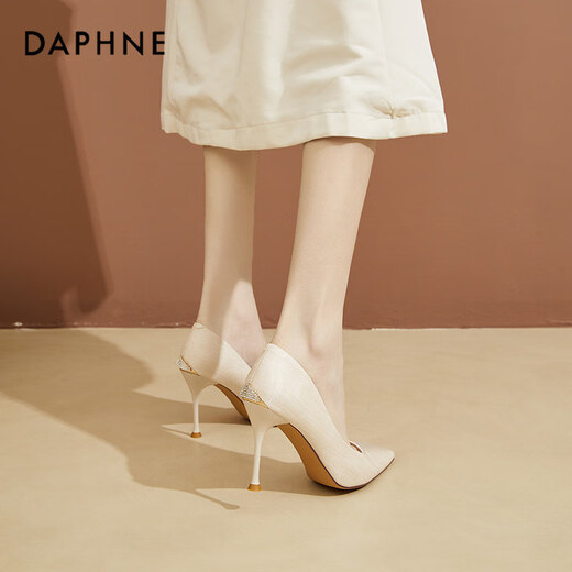 Daphne pointed toe stiletto temperament high heels for women black with skirt height increasing shoes for women beige 37