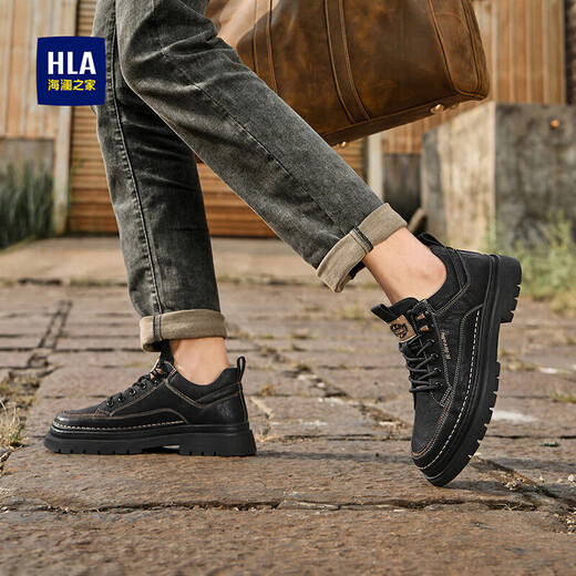 Heilan House HLA Men's Shoes Versatile Outdoor Workwear Leather Shoes Men's Mid-top Trendy Casual Shoes Men F339 Black 42