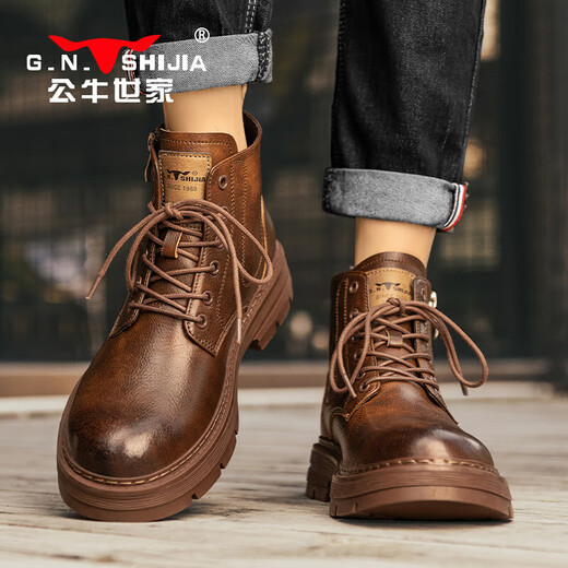 Bull Familie Martin Boots Herren echte Leder Herbst und Winter High-Top British Style Old Retro Work Boots Herren Red Brown 43