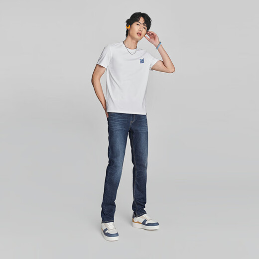 Lee [Ended by Zhang Linghe] Cool pants Spring and summer 723 slim mid waist straight feet medium dark blue thin men's jeans medium dark blue 32